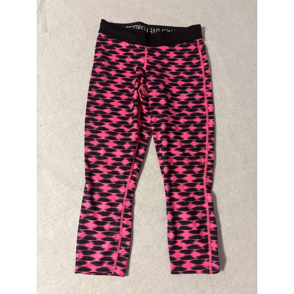 Nike Dri-Fit Pro Running Cropped Leggings Pink Black Ikat Pattern XS‎